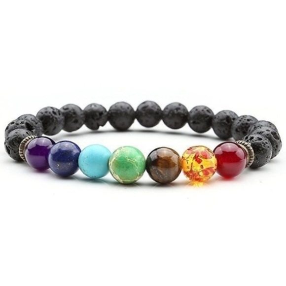 7 Chakra Stones • Lava Infused Beaded Bracelet - Picture 4 of 7